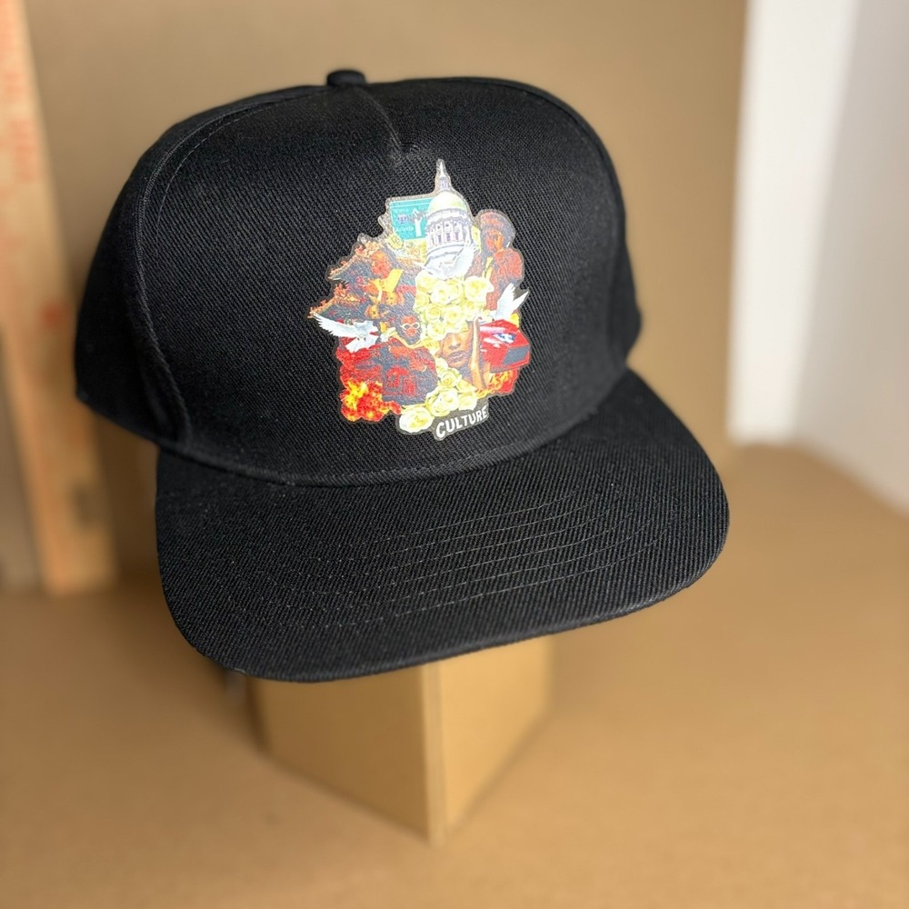 YRN Culture Snapback Hat Black Graphic Cap Streetwear One Size NWT